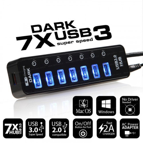 DARK DK-AC-USB371 CONNECT MASTER 7xUSB3.0 + 1x2A USB HIZLI SARJ CIKISI USB HUB