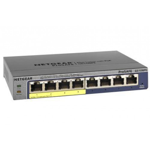 NETGEAR GS108PE 8 PORT 10/100/1000 4xPOE 53W YONETILEMEZ SWITCH