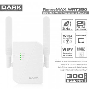 DARK RANGEMAX WRT350 1 PORT 300MBPS 2.4GHZ 2x2dBI PRIZ TIPI ACCESS POINT ROUTER