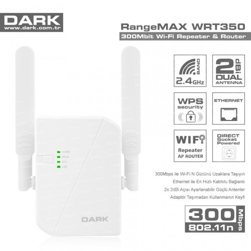 DARK RANGEMAX WRT350 1 PORT 300MBPS 2.4GHZ 2x2dBI PRIZ TIPI ACCESS POINT ROUTER