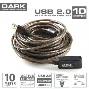 DARK USB 2.0 10M AKTIF UZATMA KABLOSU (DK-CB-USB2EXTL10A)