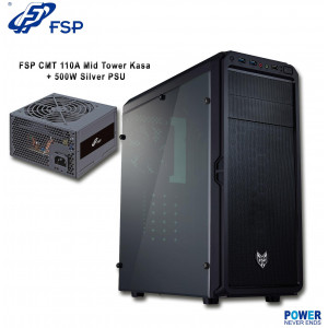 FSP CMT110A USB3.0 1x12CM FAN PENCERELI SIYAH ATX KASA + FSP 500W 80+ SILVER PSU