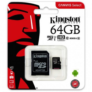 64 GB KINGSTON CANVAS SELECT MICRO SDHC UHS-1 CLASS 10 80MB/S (SDCS/64GB)