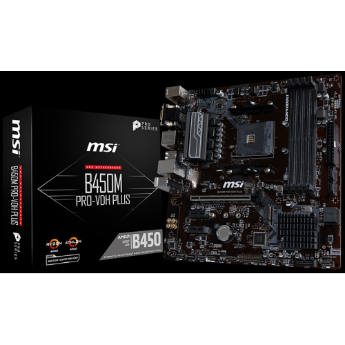 MSI B450M PRO-VDH PLUS AM4 DDR4 SES GLAN HDMI/DVI/VGA SATA3 USB3.1 MATX