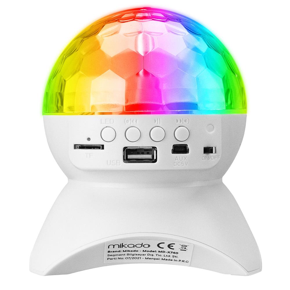 Mikado MD-X740 Beyaz Şarjlı BT-TF Cart-USB Tavan Led Işıklı Disko Topu Speaker - görsel 2