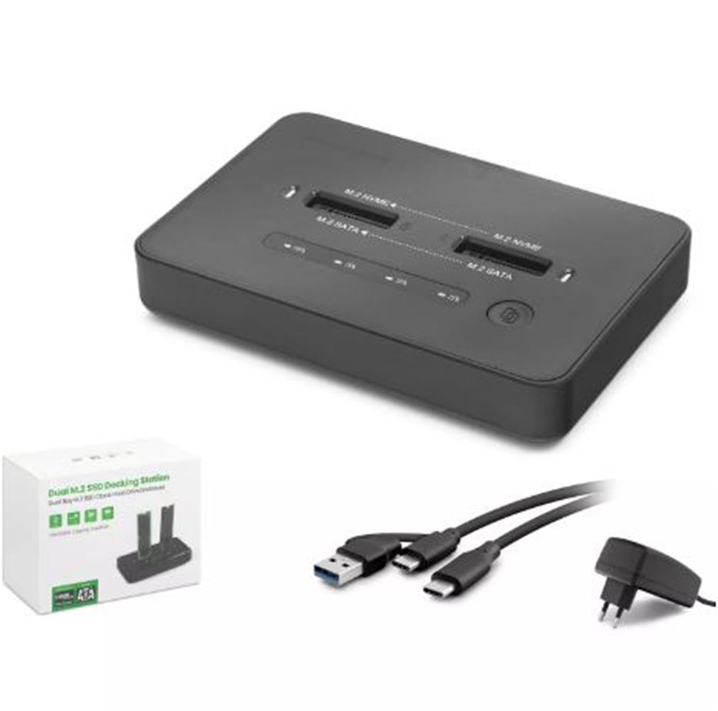 HADRON HDX1797 Dual M.2 SSD Disk Docking Station NVMe/NVMe SATA/SATA Klonlama Destekli - Siyah