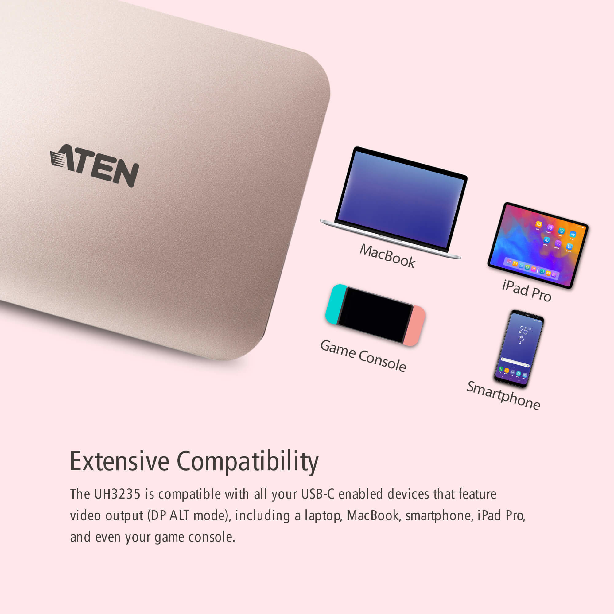 Aten UH3235 USB-C 4K Ultra Gaming Mini Dock with Power Pass-through - görsel 4