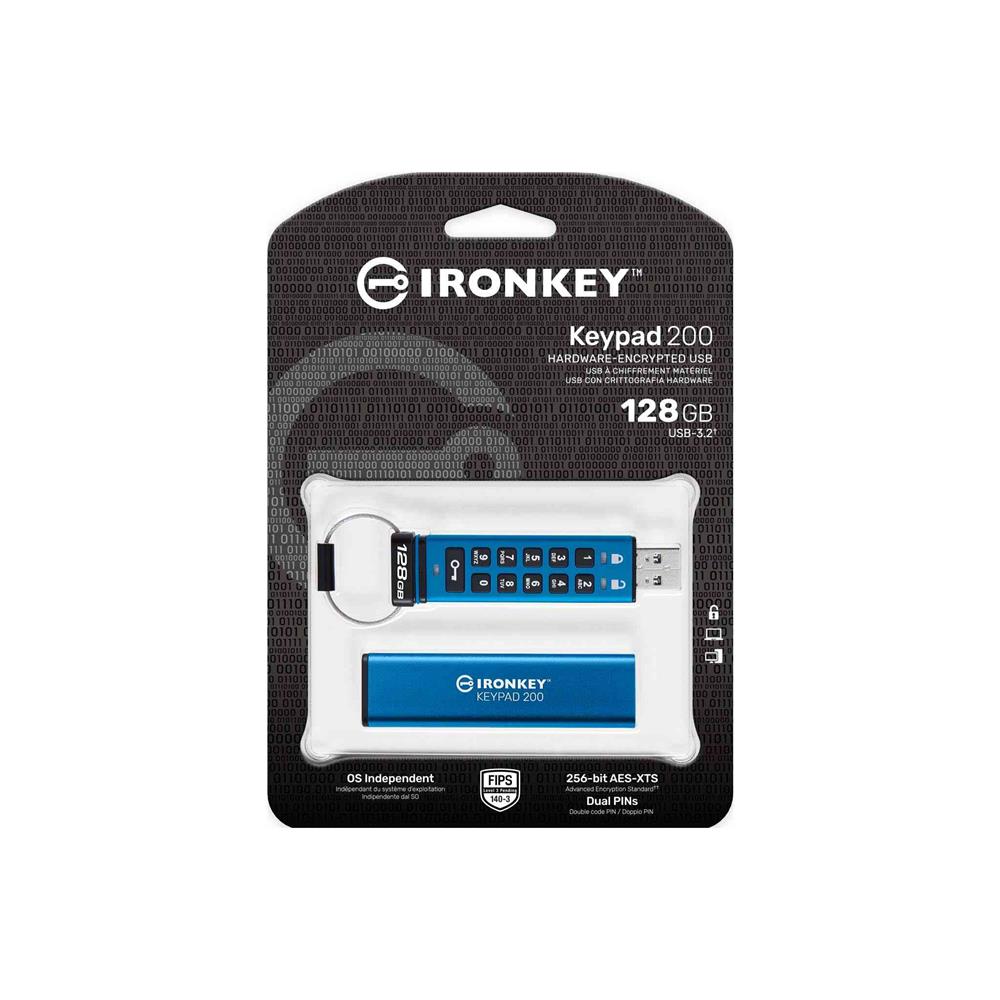 Kingston IKKP200/128GB 128GB IronKey Keypad 200, FIPS 140-3 Lvl 3 (Pending) Flash Bellek