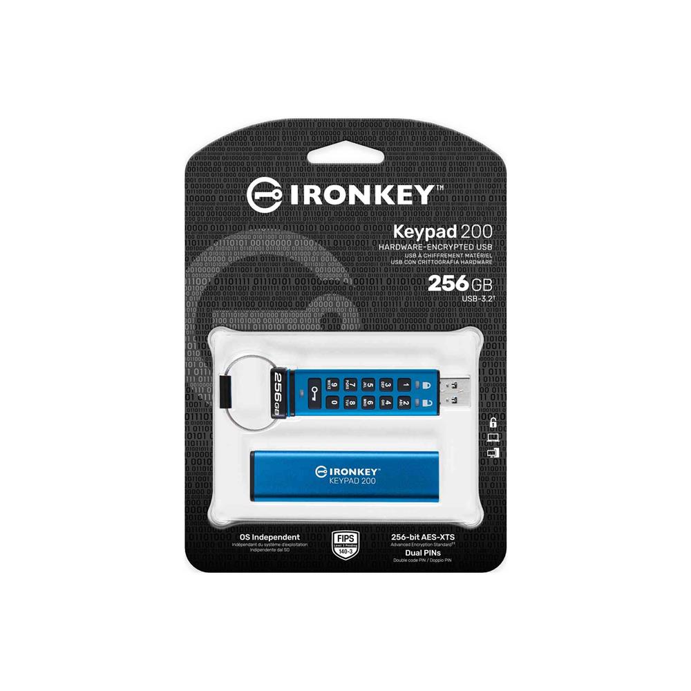 Kingston IKKP200/256GB 256GB IronKey Keypad 200, FIPS 140-3 Lvl 3 (Pending) Flash Bellek