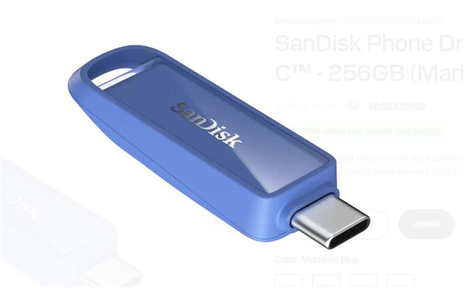 Sandisk SDIXS0N-256G-GN6ND 256GB Phone Drive with USB-C-128GB (Maritime Blue) Flash Bellek