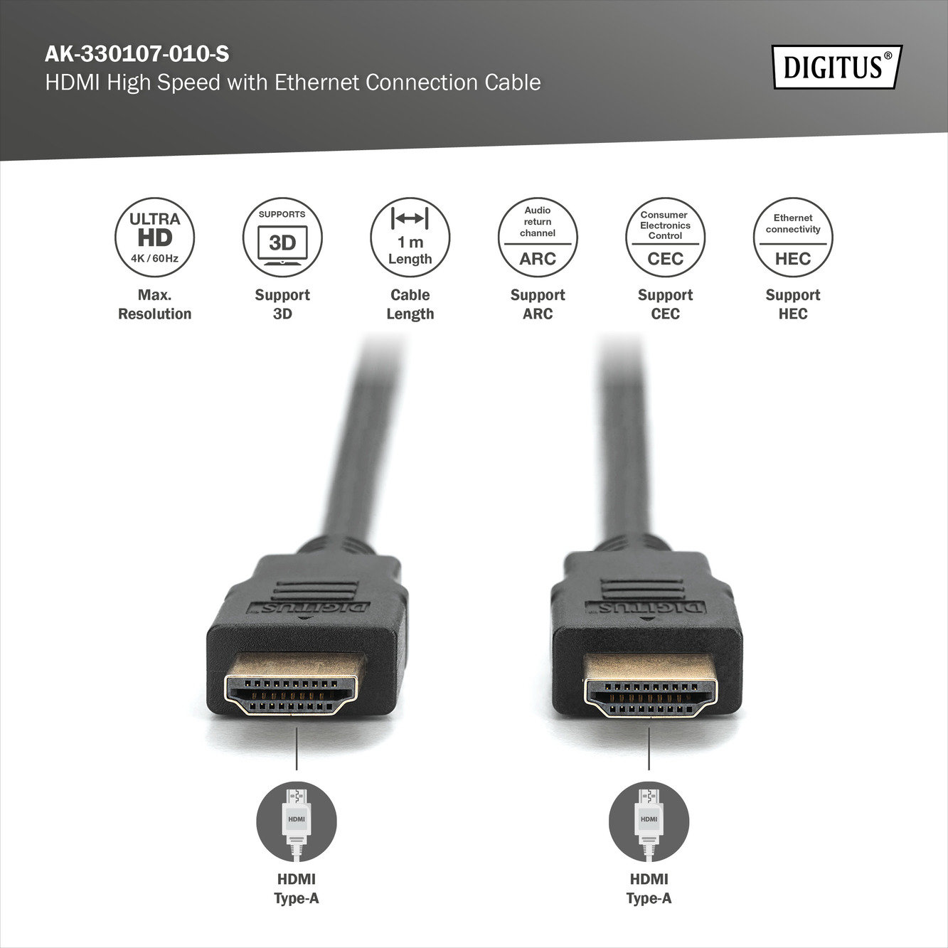 Digitus AK-330107-010-S HDMI Ultra High Speed with Ethernet Bağlantı Kablosu - görsel 4