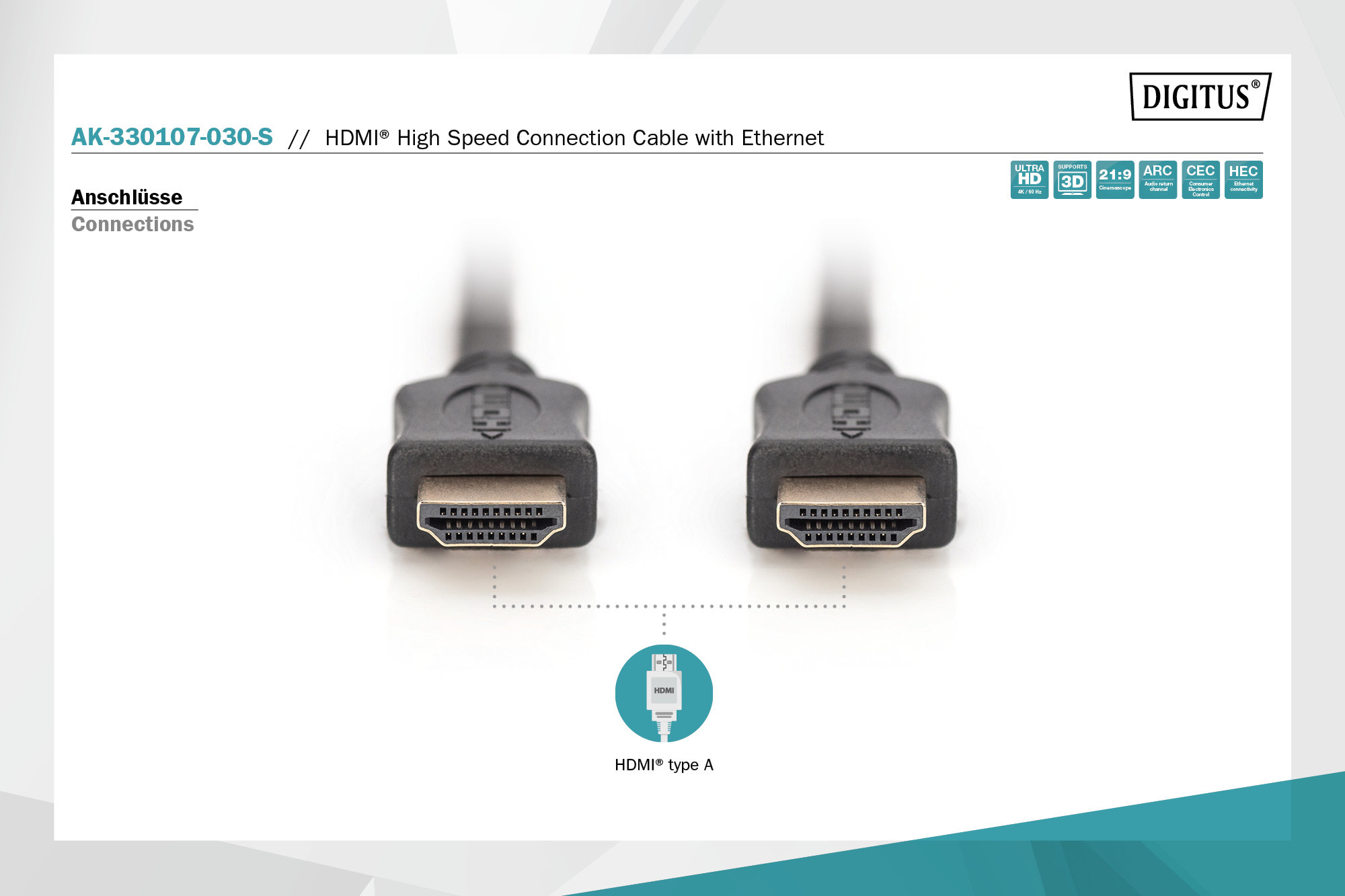 Digitus AK-330107-030-S HDMI High Speed with Ethernet Bağlantı Kablosu - görsel 4