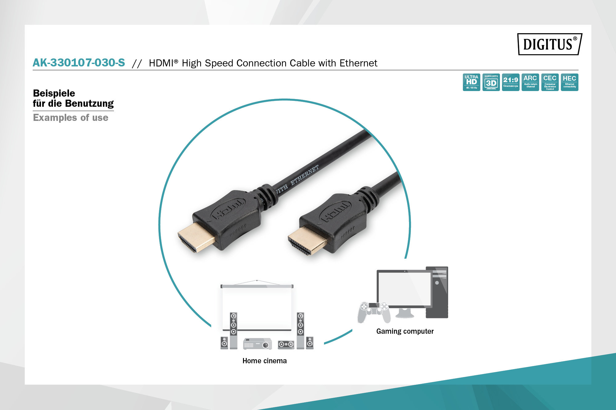 Digitus AK-330107-030-S HDMI High Speed with Ethernet Bağlantı Kablosu - görsel 6