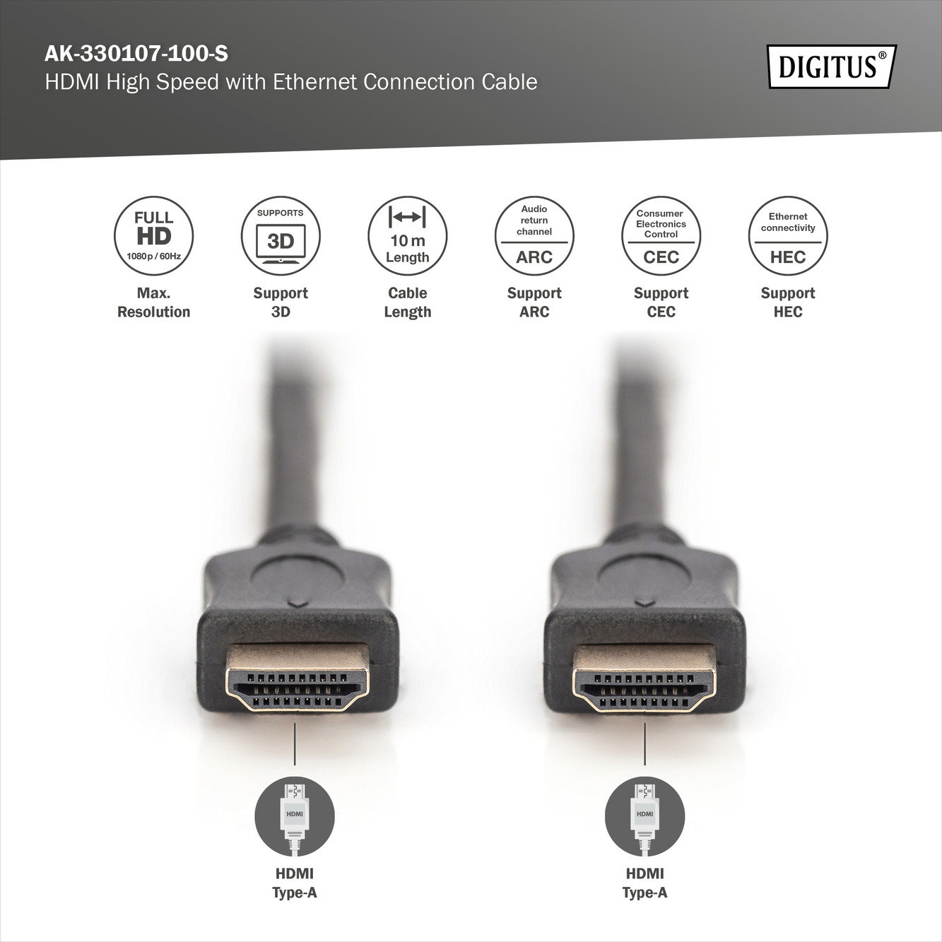 Digitus AK-330107-100-S HDMI High Speed with Ethernet Bağlantı Kablosu