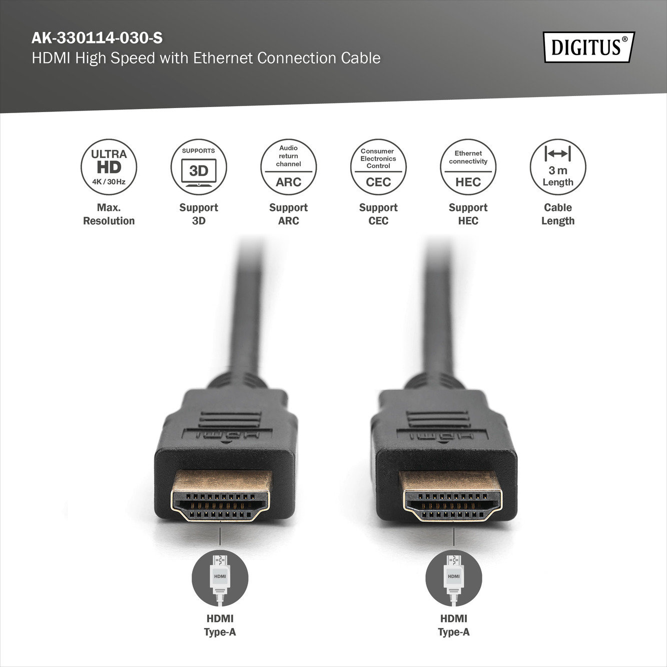 Digitus AK-330114-050-S HDMI High Speed with Ethernet Bağlantı Kablosu - görsel 3