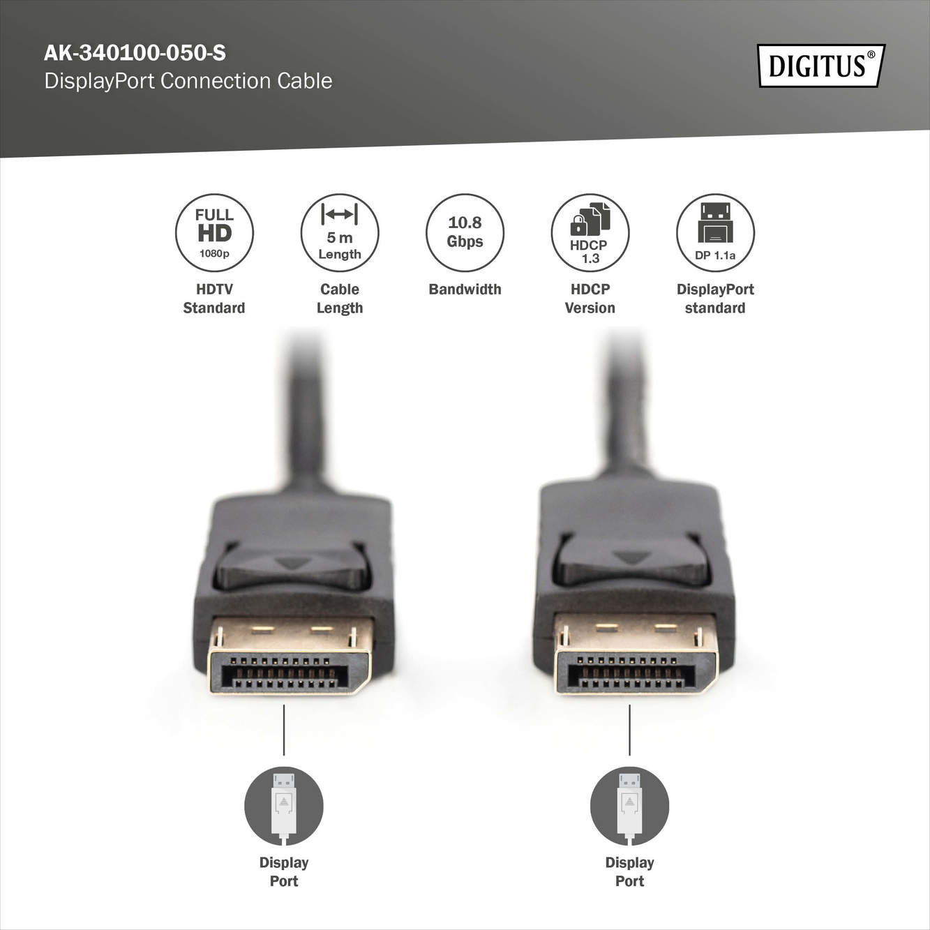 Digitus AK-340100-050-S DisplayPort bağlantı kablosu