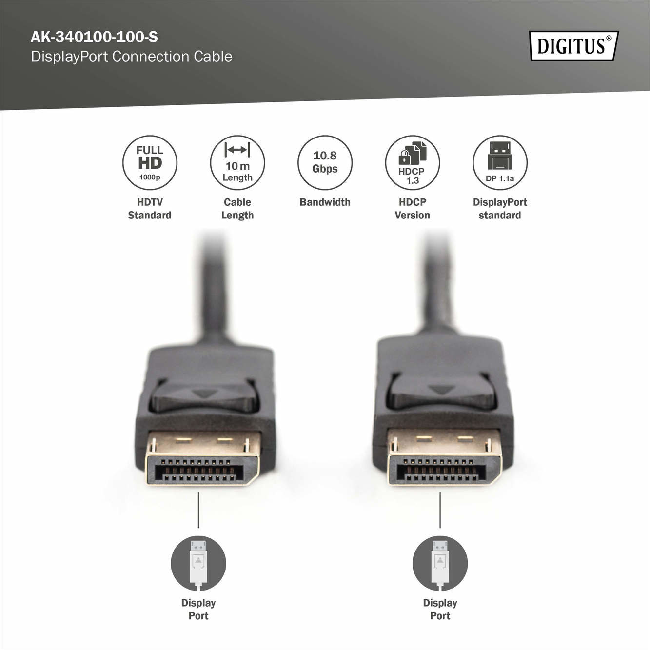Digitus AK-340100-100-S DisplayPort Bağlantı Kablosu - görsel 4