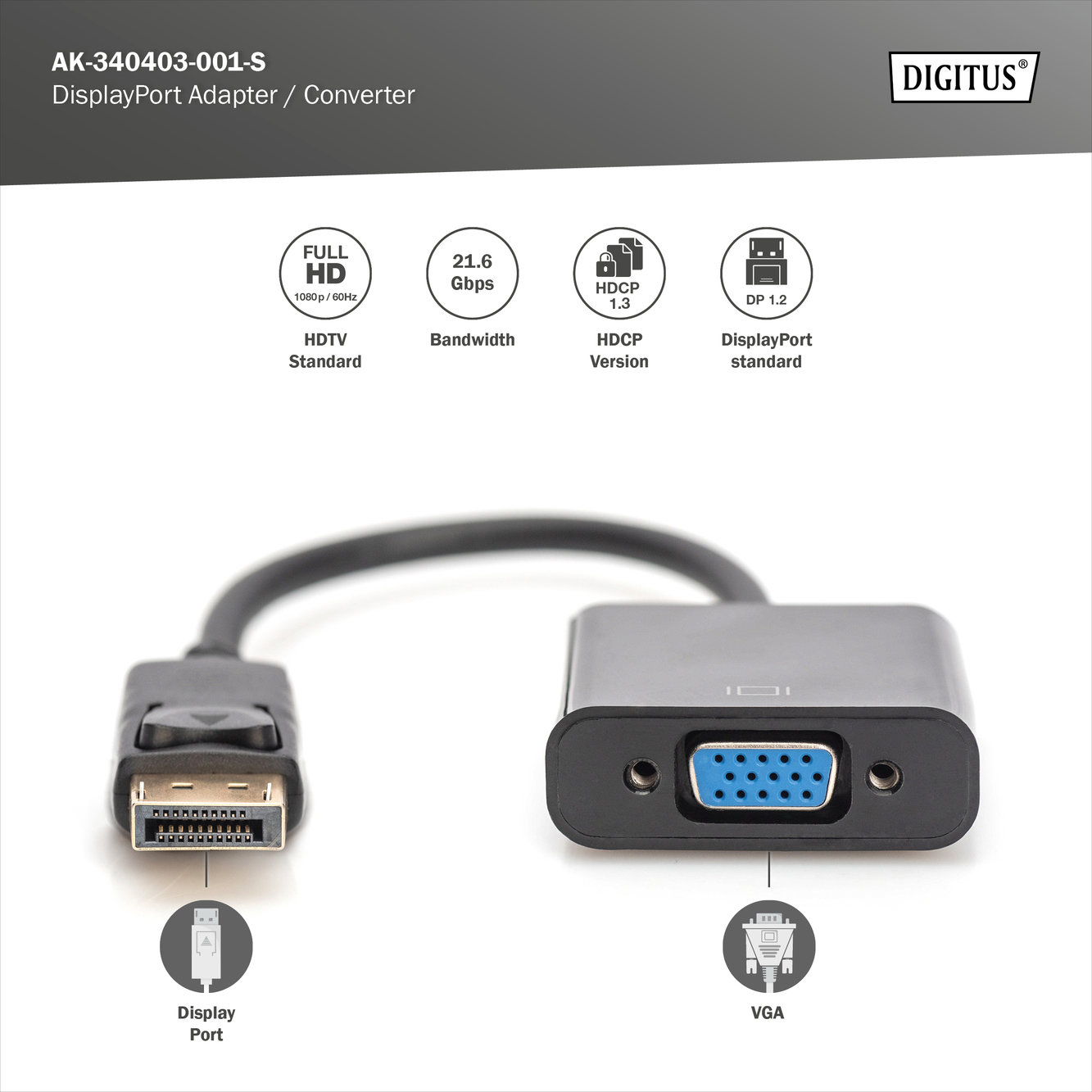 Digitus AK-340403-001-S DisplayPort adaptör kablosu