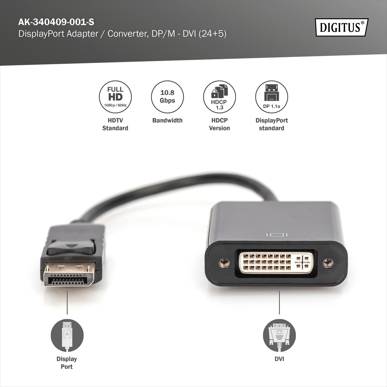 Digitus AK-340409-001-S DisplayPort Adaptör Kablosu - görsel 4
