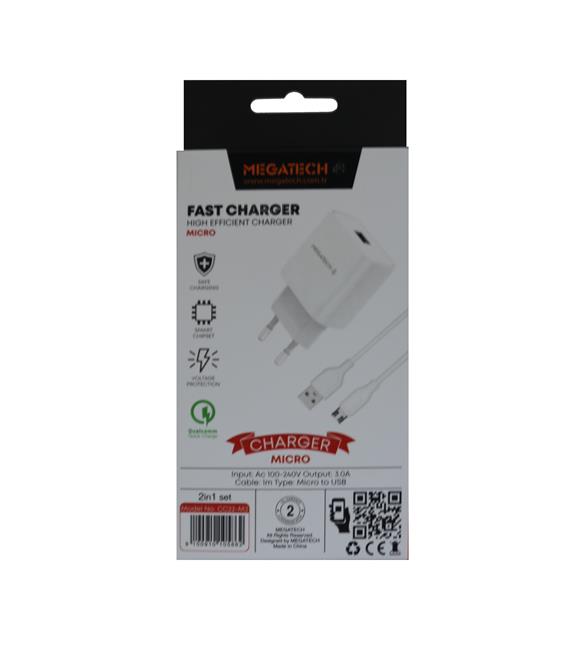 Megatech CC01 (CC22-M3 ) 2in1 5v-3.0 Ev Şarj+ Micro Kablo Hızlı Şarj