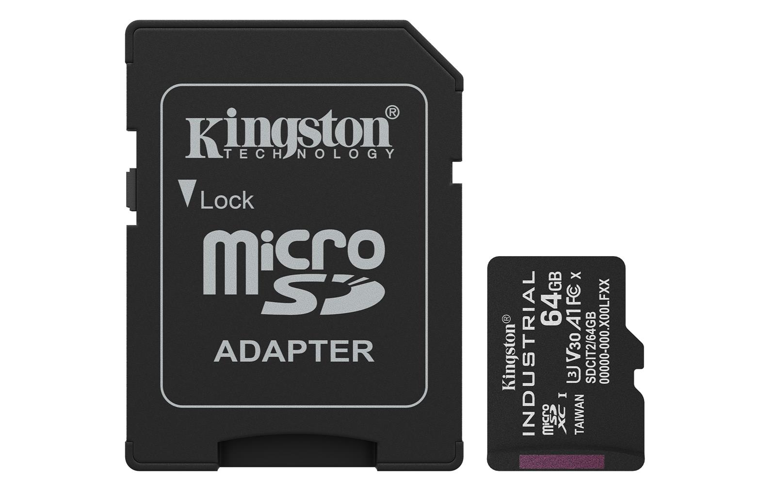 Kingston SDCIT2/64GB 64GB microSDXC Industrial C10 A1 pSLC Card + SD Adapter Hafıza Kartı