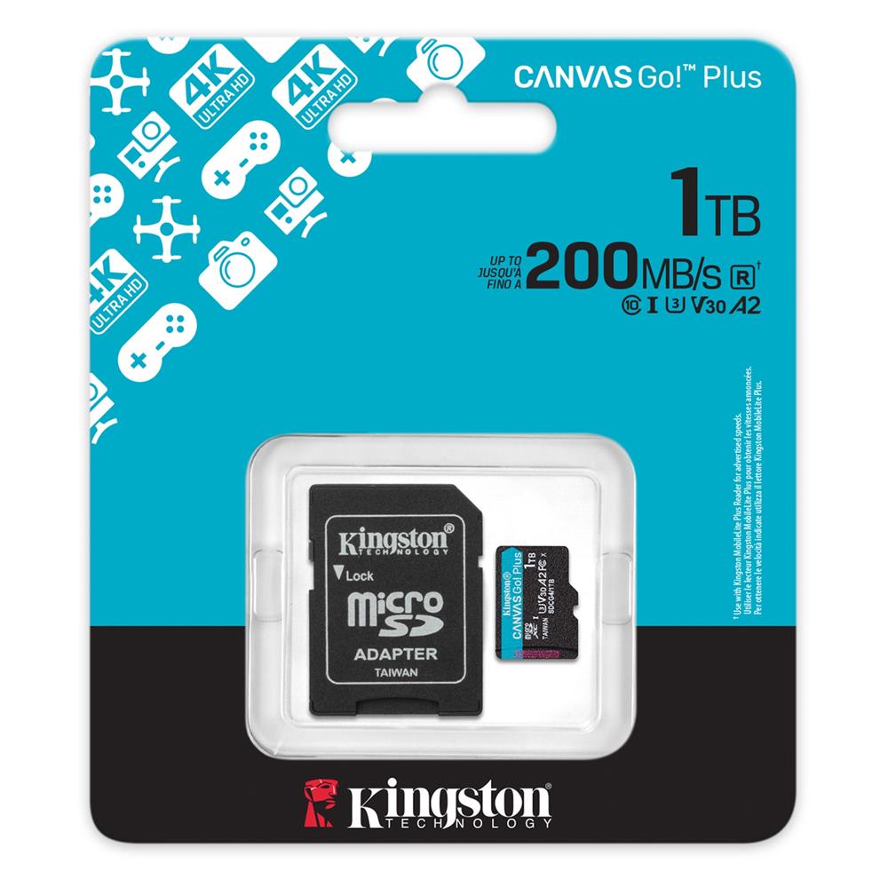 Kingston SDCG4/1TB 1TB microSDXC Canvas Go Plus Gen4 200MB/s A2 U3 V30 Card + ADP Hafıza Kartı