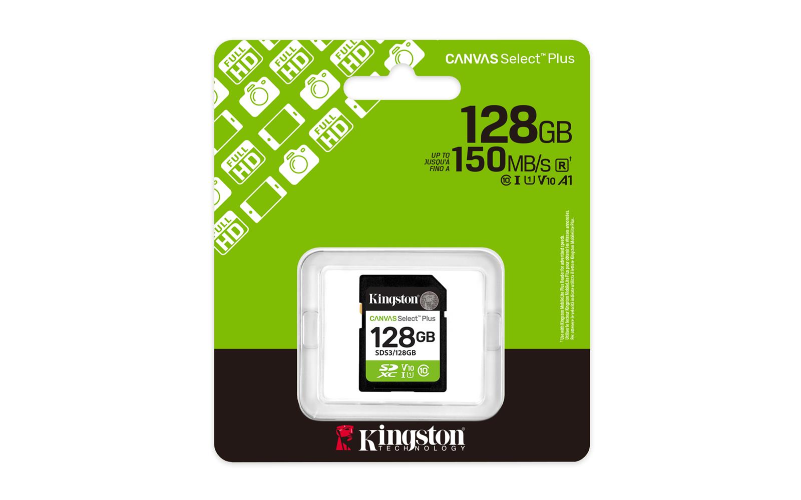 Kingston SDS3/128GB 128GB SDXC Canvas Select Plus Gen3 150MB/s C10 UHS-I U1 V10 Hafıza Kartı