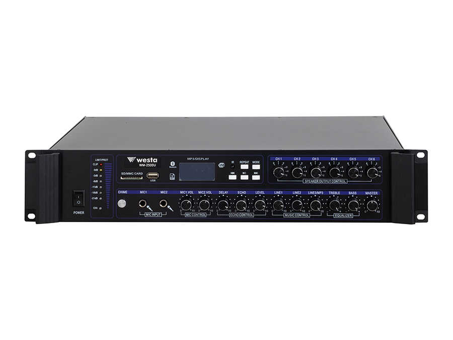 WESTA WM-2500U 500W 6 Bölgeli 100V Trafolu USB Bluetooth Mikser Amfi