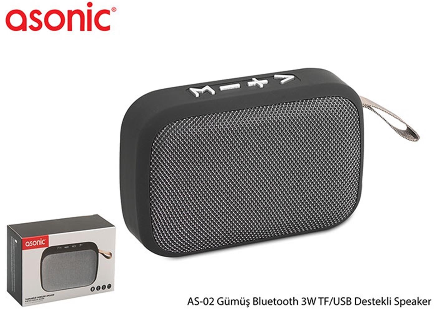 Asonic AS-02 Gümüş Bluetooth 3W TF/USB Destekli Speaker - görsel 2