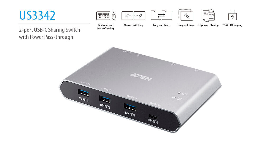 Aten US3342 2-Port USB-C Gen 2 Paylaşım Switch'i - görsel 5