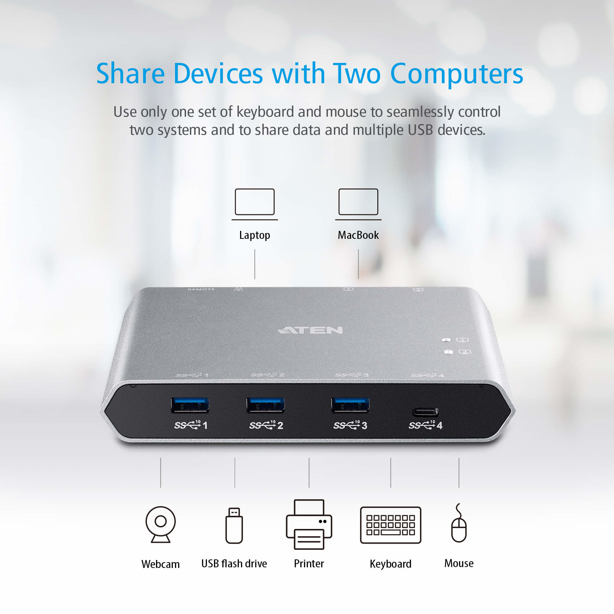 Aten US3342 2-Port USB-C Gen 2 Paylaşım Switch'i - görsel 8