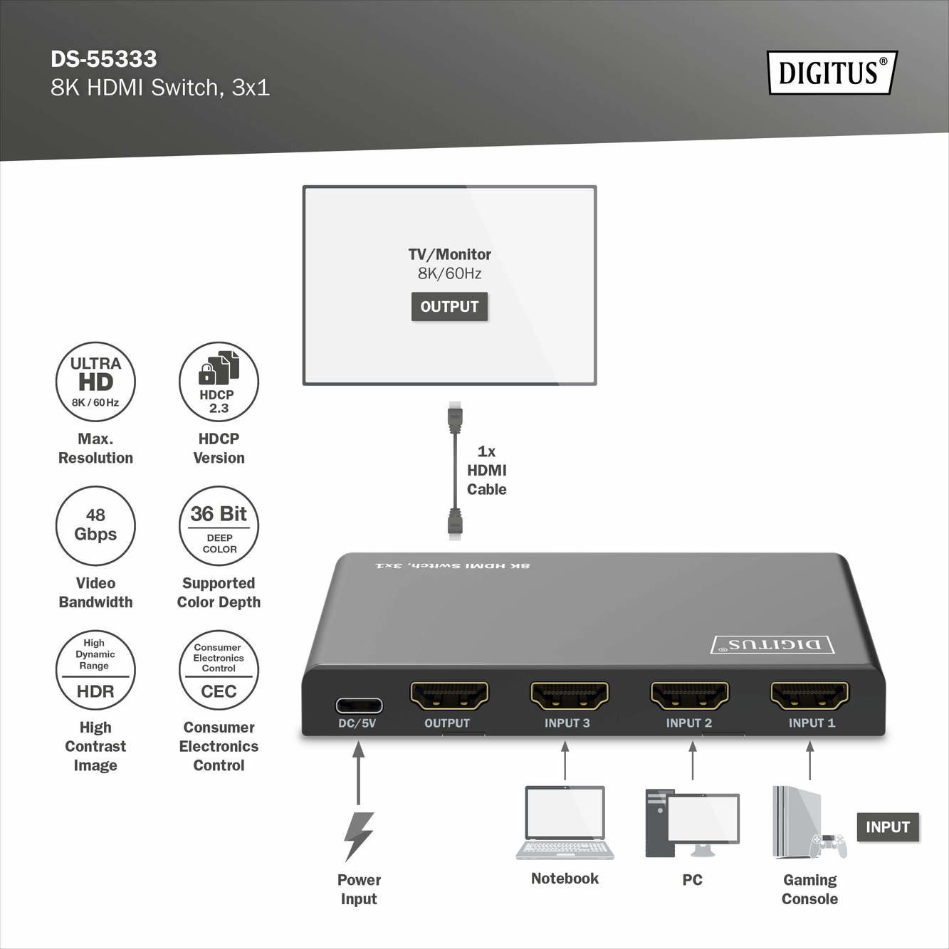 Digitus DS-55333 8K HDMI Switch - görsel 6