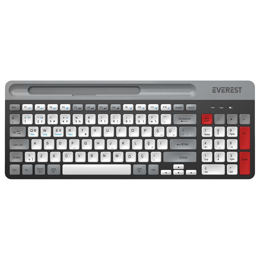 Everest KB-88 RUBY Beyaz/Gri 2.4G+BT1+BT2 Çoklu Cihaz Bağlantılı Q Kablosuz klavye - görsel 2