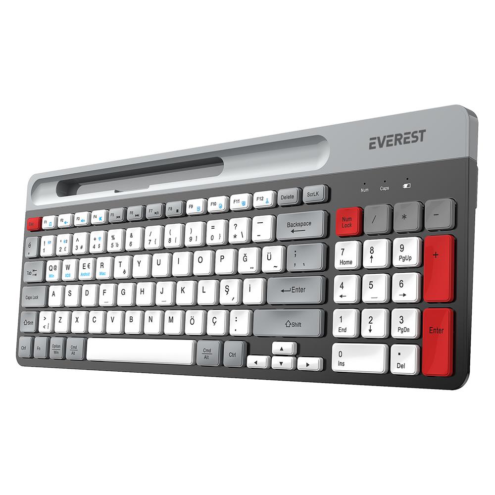 Everest KB-88 RUBY Beyaz/Gri 2.4G+BT1+BT2 Çoklu Cihaz Bağlantılı Q Kablosuz klavye