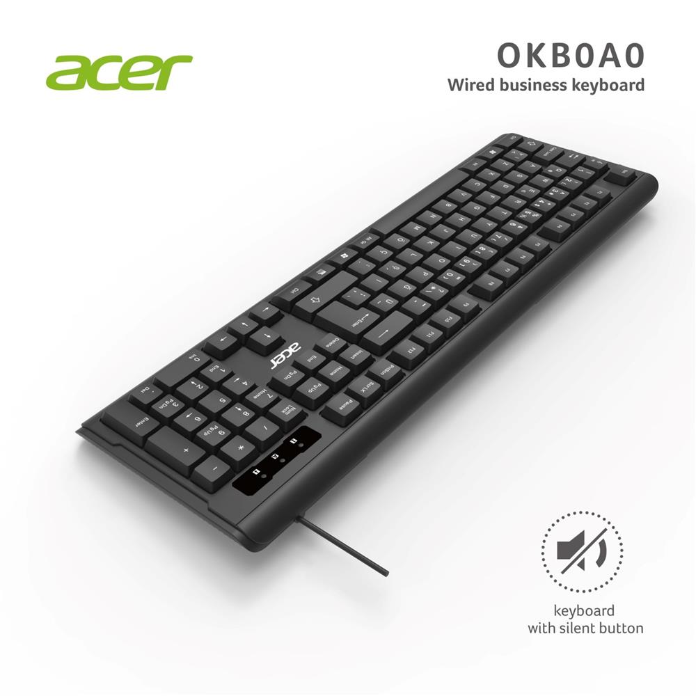 Acer OAK-0A0 Siyah Kablolu Sessiz Tuşlu Klavye (Caps Lock) (Kablo Uzunluğu 1.50Cm) Caps Lock