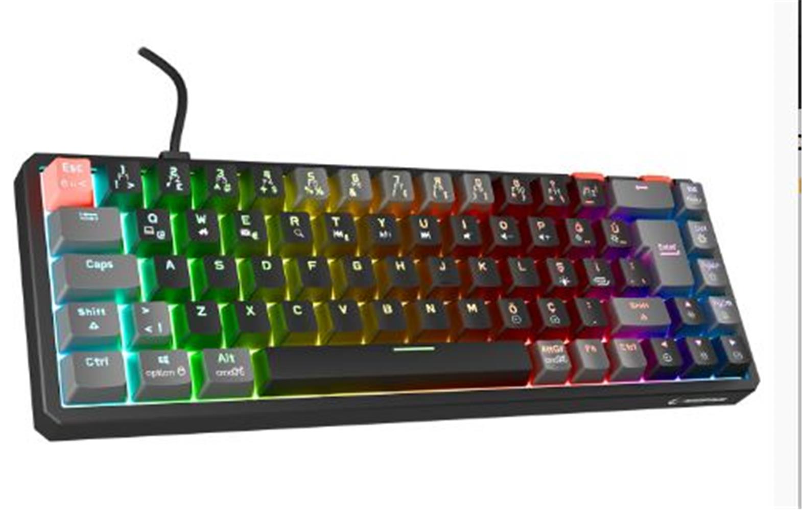Rampage YORU MINI Siyah/Gri Type-C Bağlantılı OUTEMU Red Swich Q Mekanik Gaming Oyuncu Klavye RGB