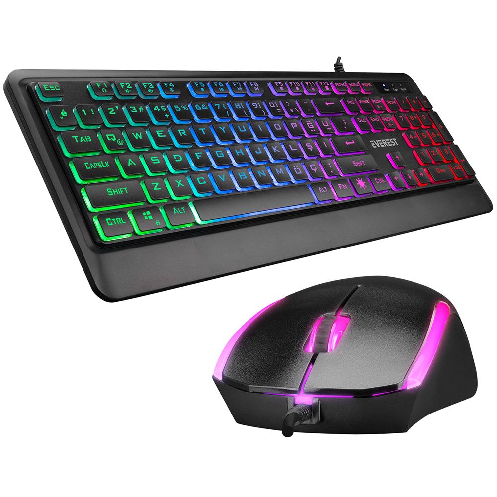 Everest KM-R59 FORZA PLUS Siyah Usb Rainbow Backlight Q Klavye + 1200 dpi Mouse Set - görsel 2