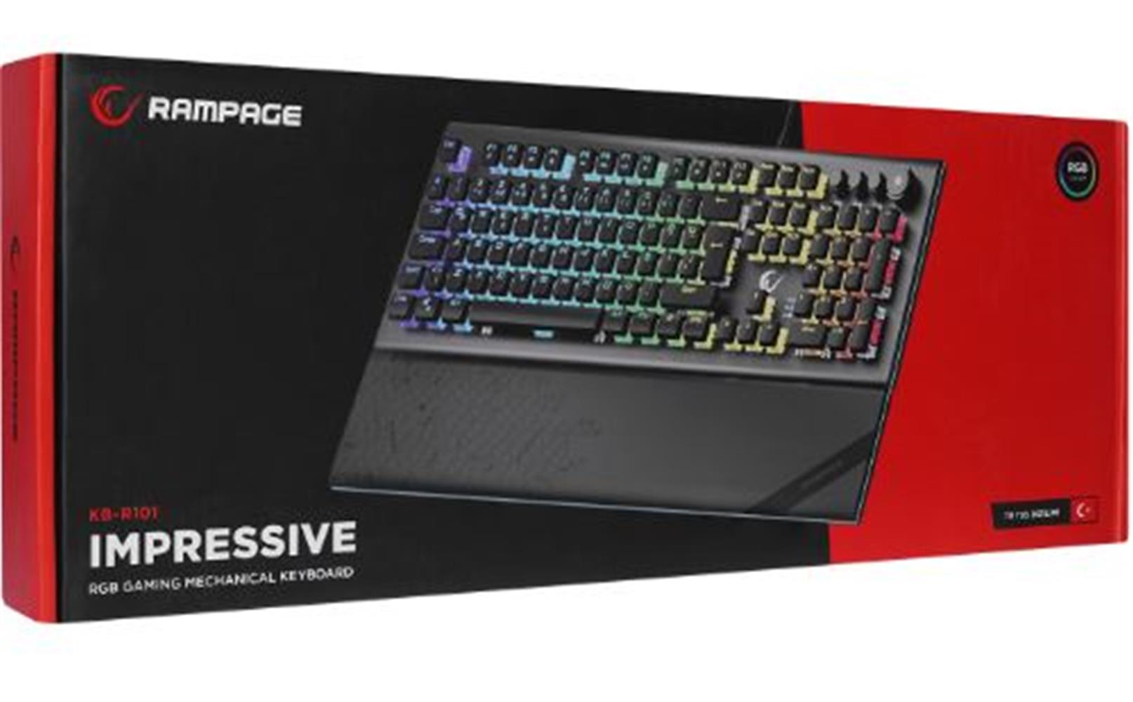 Rampage KB-R101 IMPRESSIVE Gri/Siyah USB RGB Aydınlatmalı İnce Tasarım Red Switch Oyuncu Klavyesi