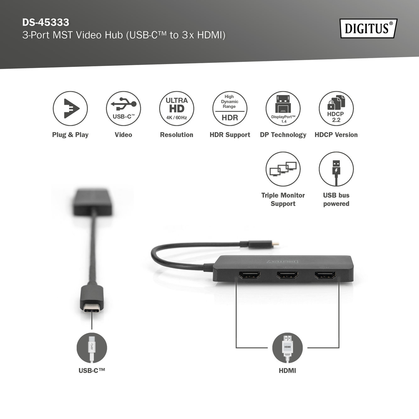 Digitus DS-45333 3-Port MST Video Hub