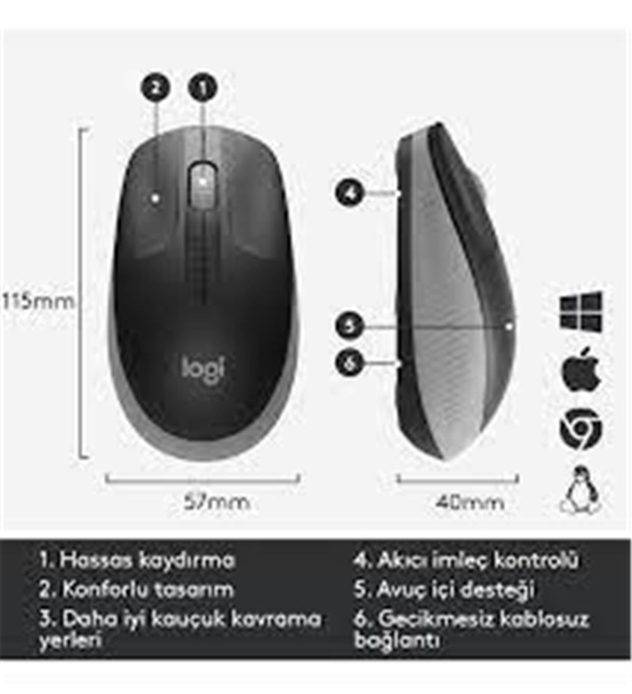 Logitech 910-005909 M191 Mavi Büyük Boy Kablosuz Mouse Optik 1000 Dpı Buton