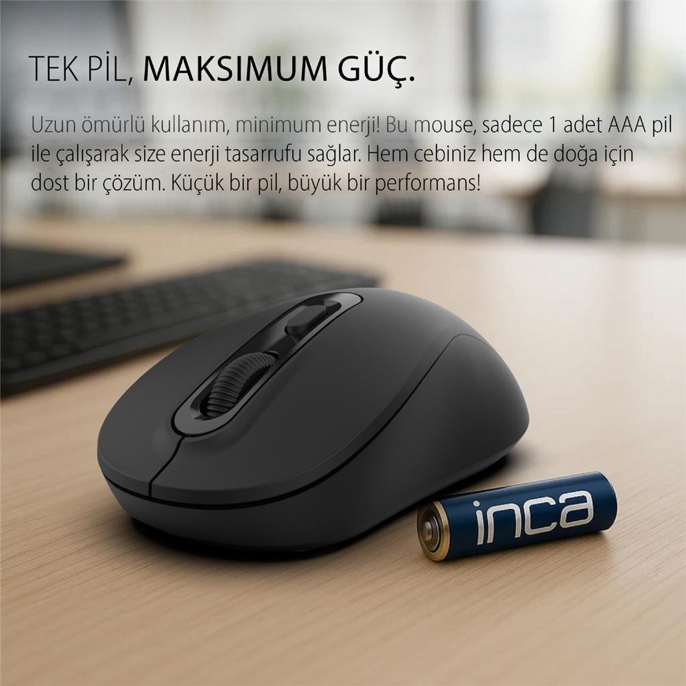 INCA IWM-288T Bluetooth 5.4 + 2.4G Kablosuz Optik Mouse 800-1200-1600 Dpı (1xaa Pil İçinde) - görsel 2