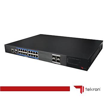 TEKRON 16+2 PORT 10/100+2PORT 10/1000+1XSFP RJ45 UPLİNK POE 200W SWITCH