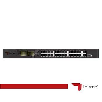 TEKRON 24+2 PORT RACKMOUNT 10/100+2PORT 10/1000+1XSFP RJ45 UPLİNK POE 300W.250 METRE SWITCH
