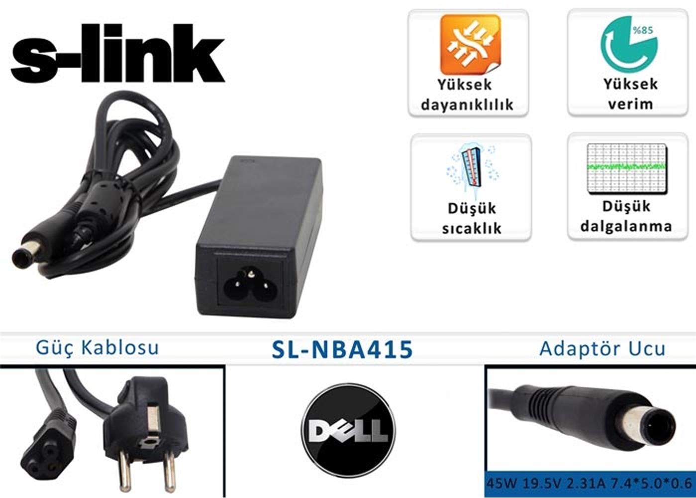 S-link sl-nba415 45w 19.5v 2.31a 7.4*5.0*0.6 Dell Notebook Adaptörü