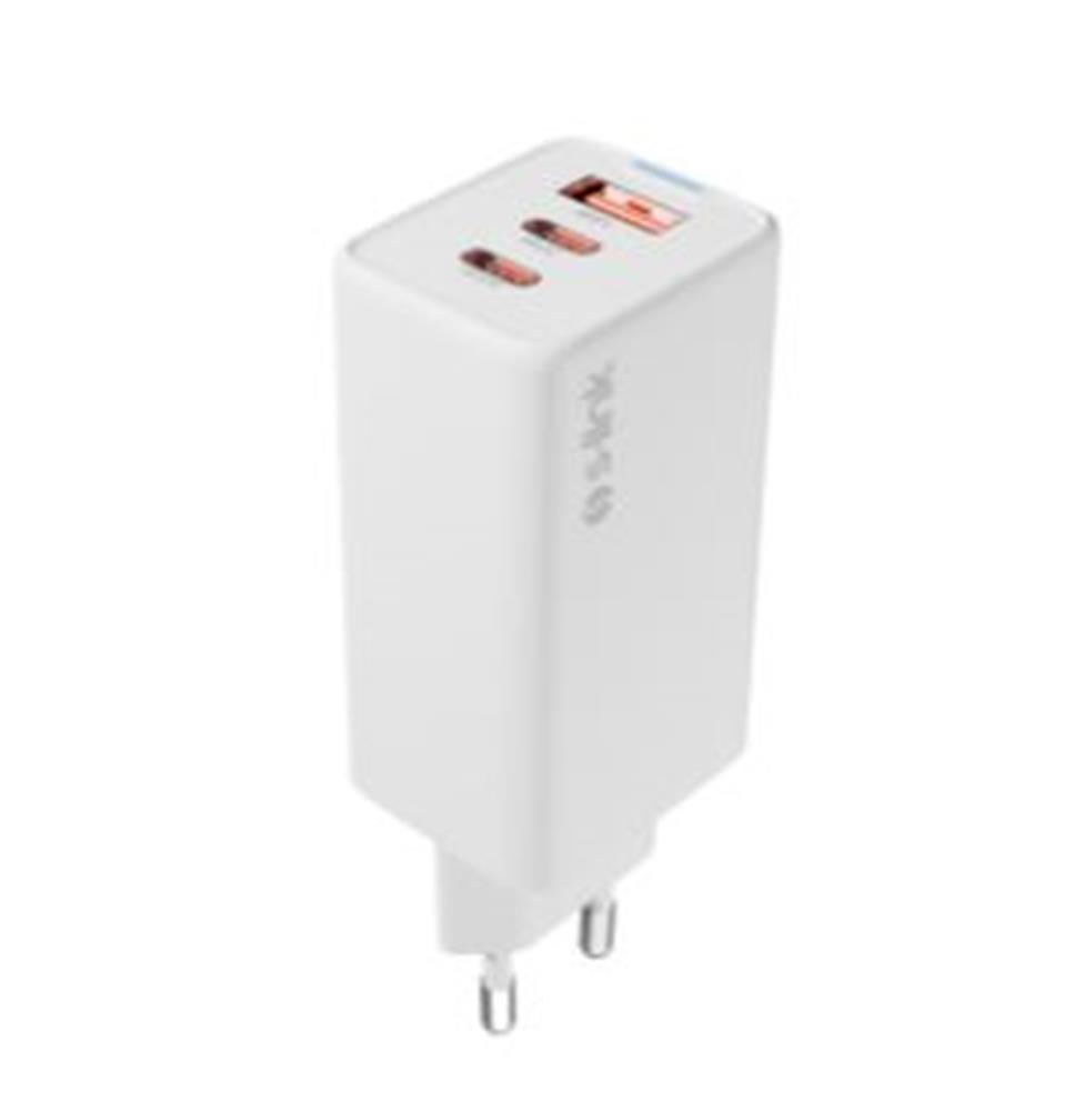 S-link SL-ECG65 2*USB-C + USB-A GAN PD 65W / QC 18W Type GAN PD/PPS Beyaz EV/NOTEBOOK Şarj Adaptör