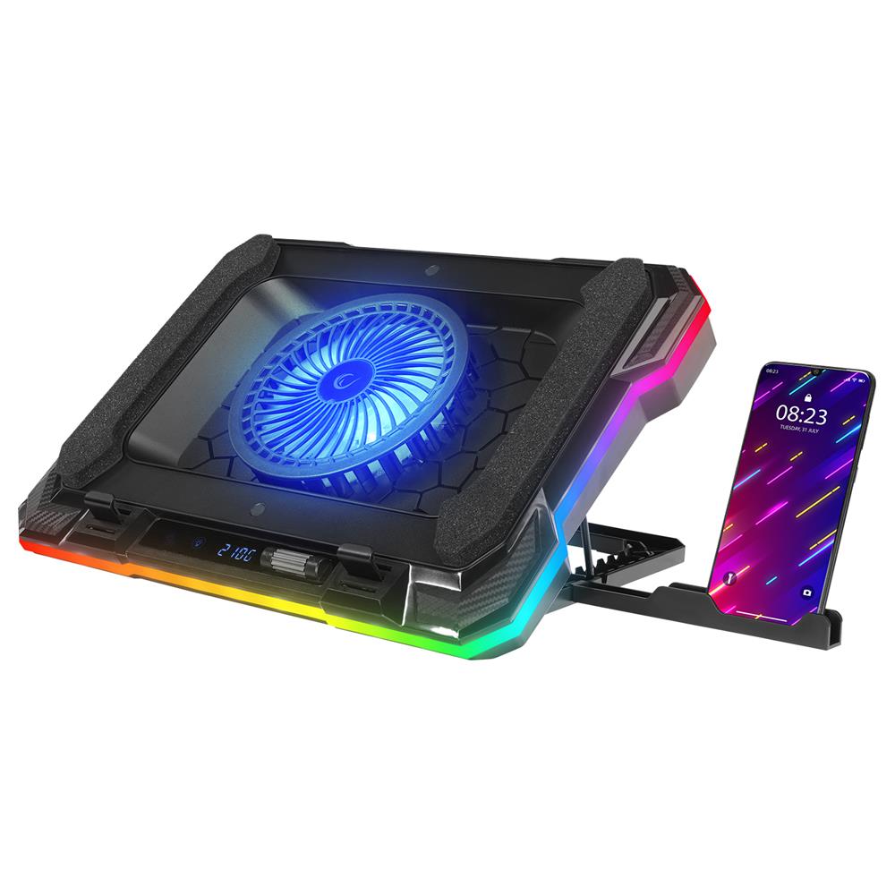 Rampage S49 Cyclone Siyah 10 Mode RGB 140*140mm 1Fanlı 14-19" LED Ekranlı Notebook Soğutucu Stand - görsel 2