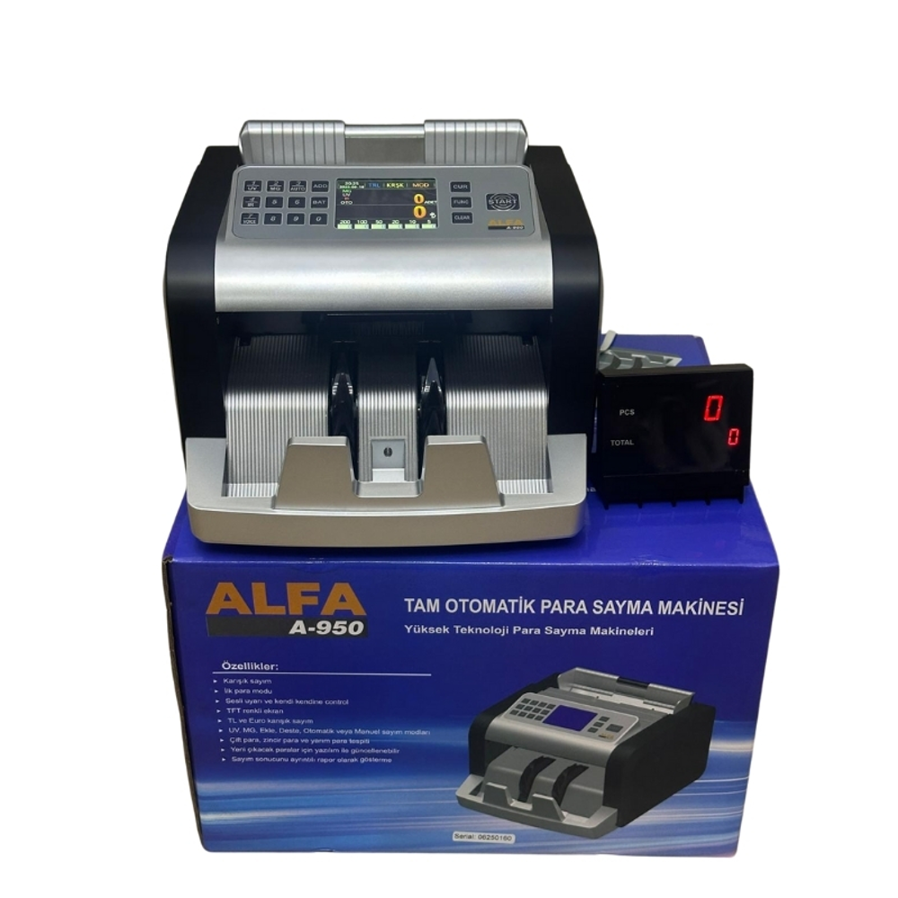 Alfa A-950 TL / Euro Karışık Para Sayma Makinesi – UV/MG/IR, TFT Ekran - görsel 5