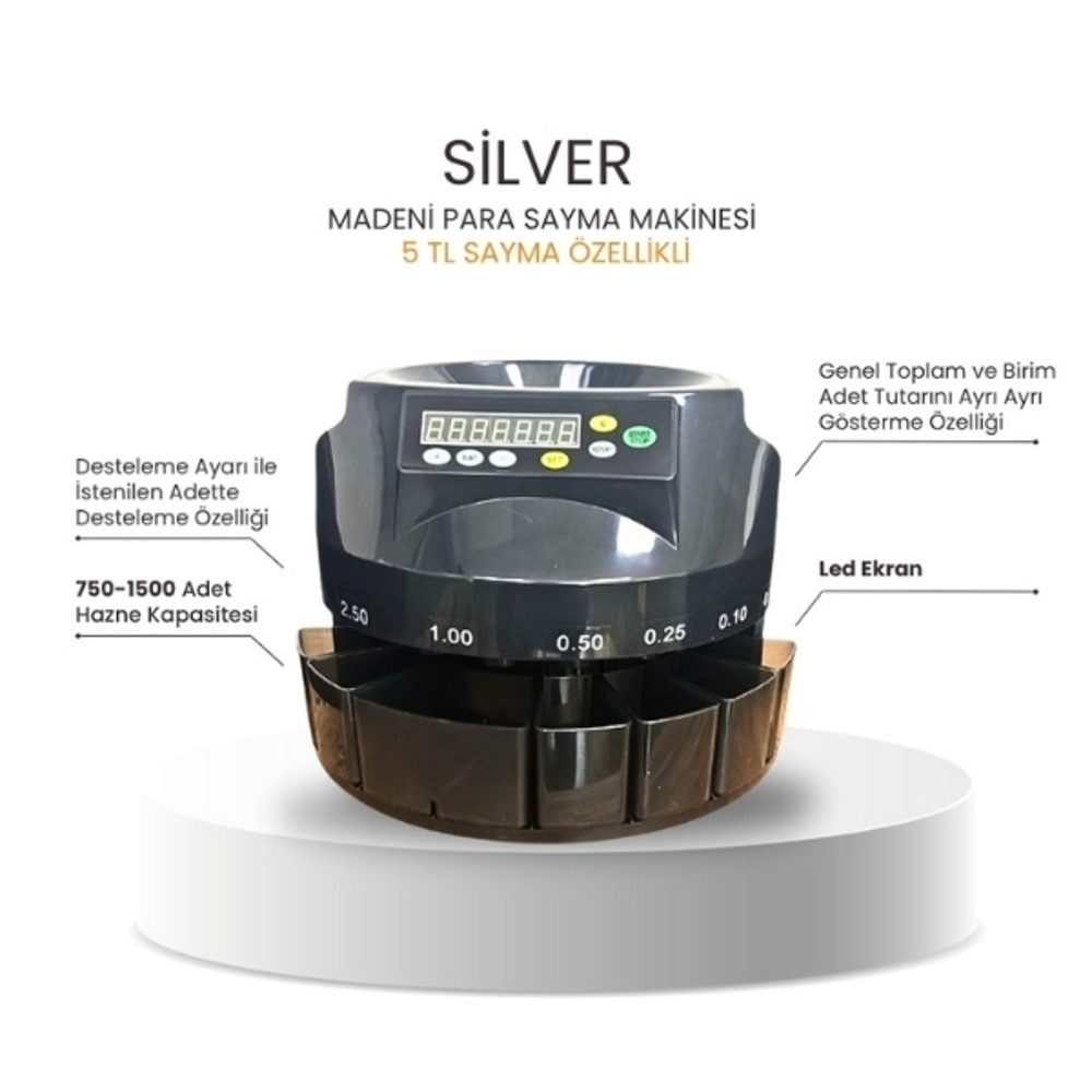 Silver Madeni Para Sayma Makinesi – 5 TL Sayma Özellikli - görsel 3
