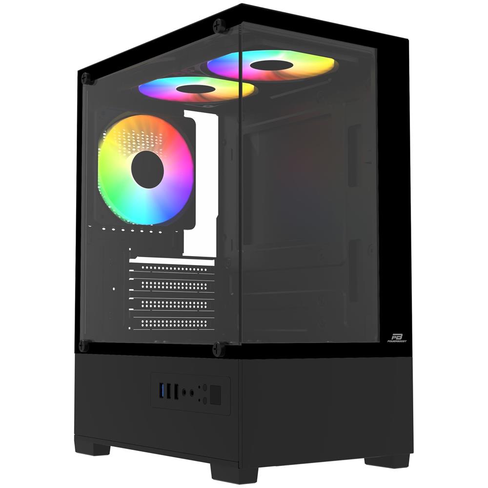 PowerBoost PB-M5001B 500w 3*12cm Rainbow Fanlı USB 3.0 Seaview M-ATX Gaming Siyah Kasa - görsel 2