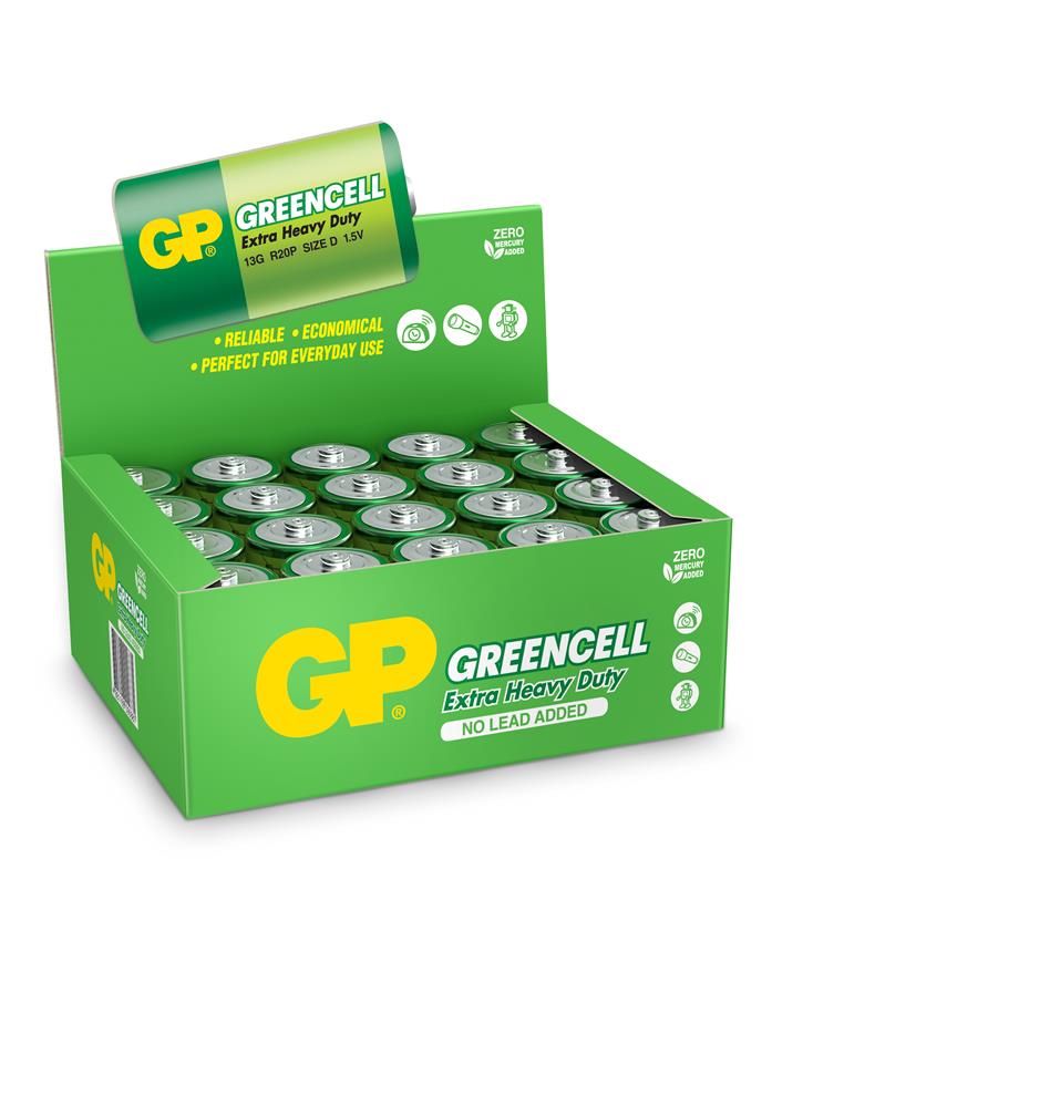 GP Greencel R20 Kalın D Boy Çinko Pil 20'li Paket GP13-2S2 - görsel 2